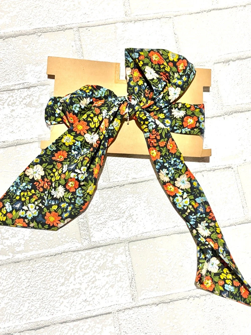 Berry 2-in-1 Floral Ribbon Hair Scarf with Black & White Stripe Mask NEW